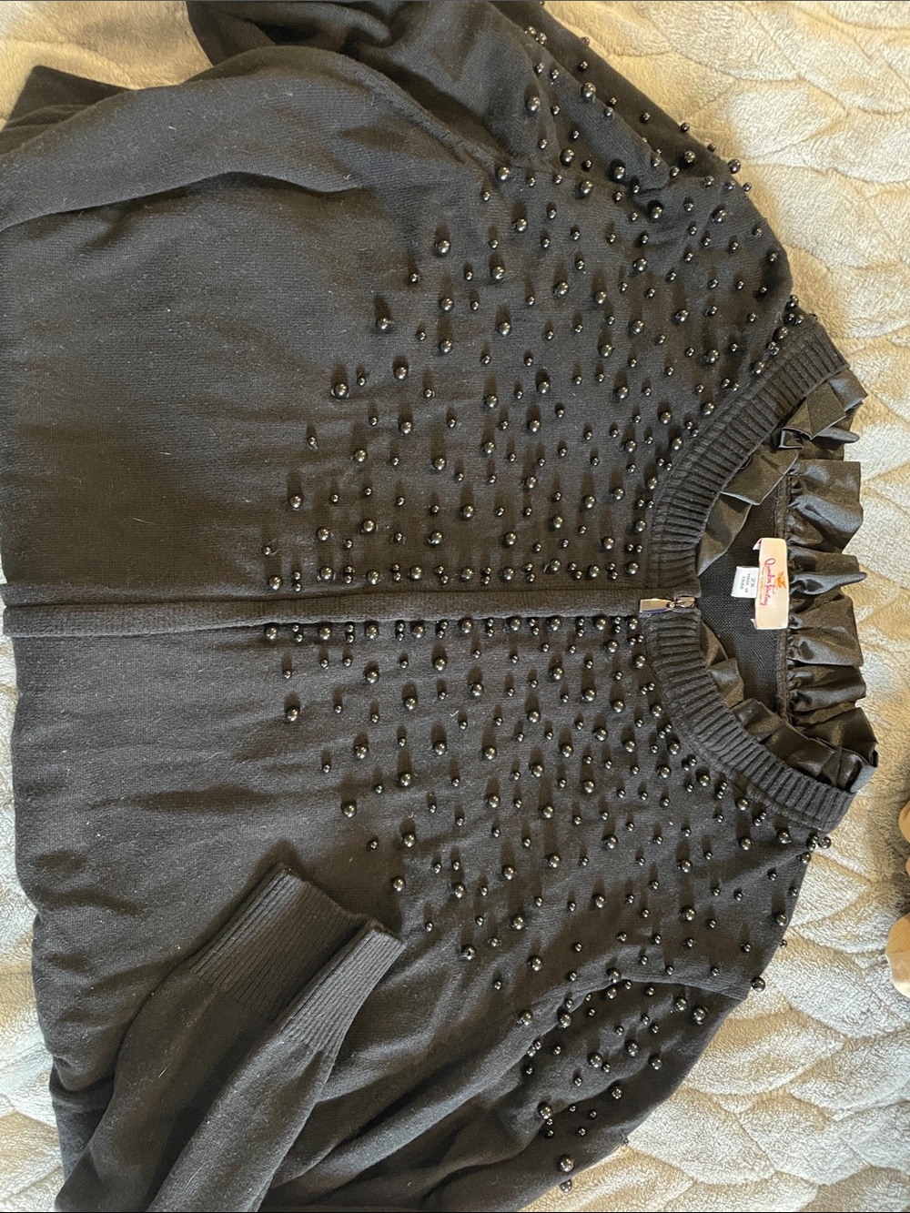 Black Beaded Women's Sweater Cardigan - Elegant Knit
